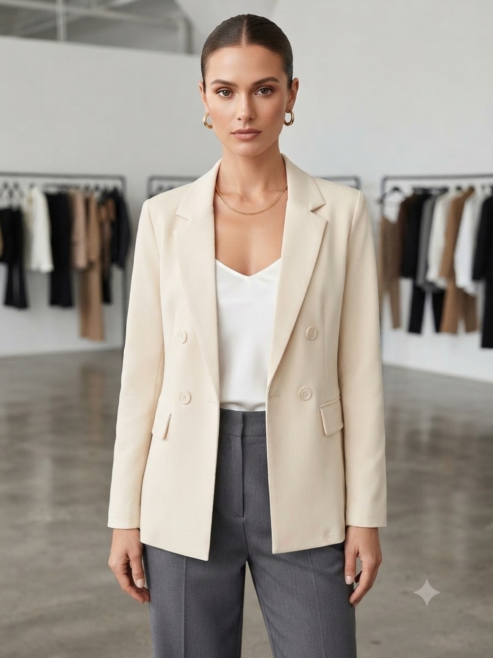 Tailored Cream Double-Breasted Blazer